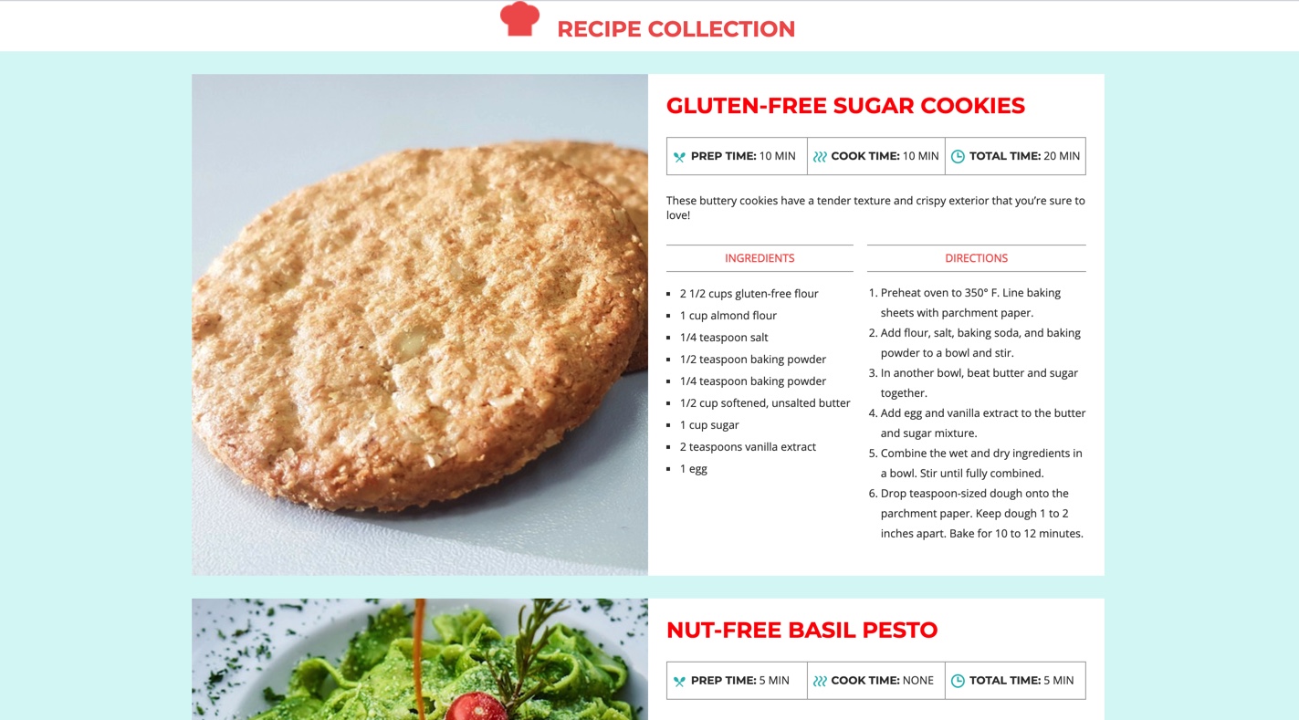 recipe cards created with html and css